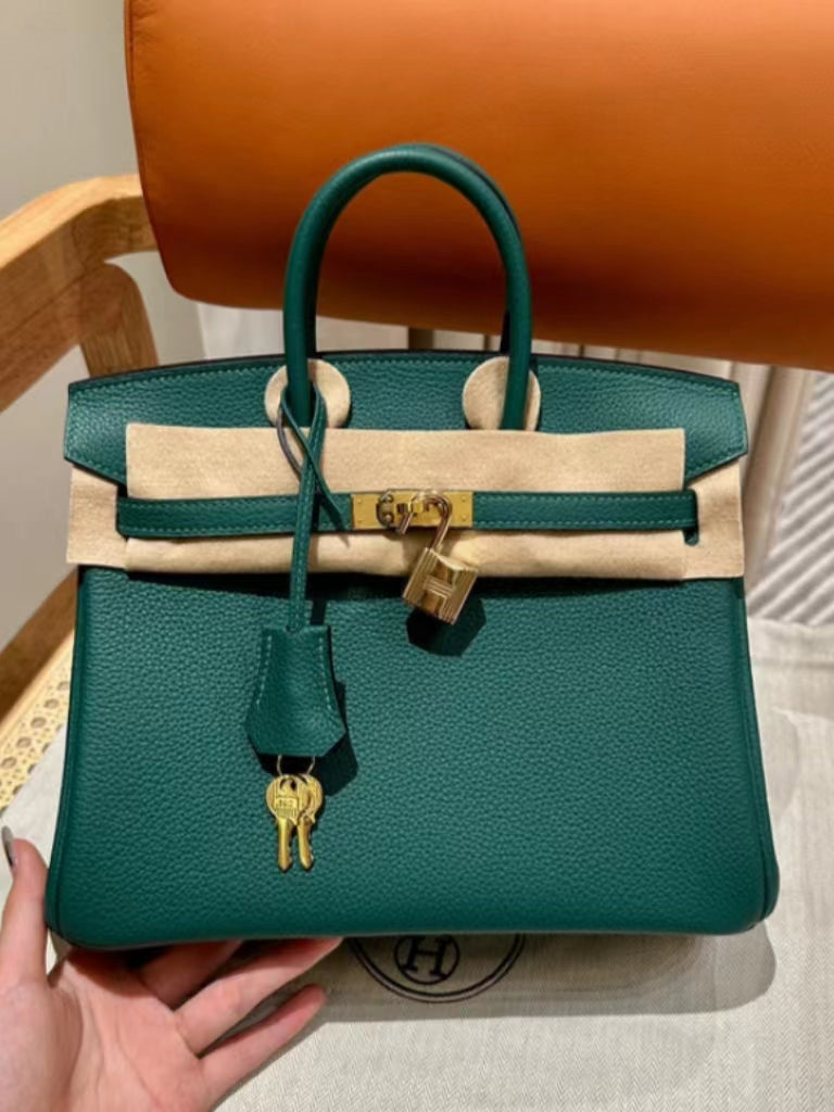 Hermes Birkin 25 Bag In Malachite Togo Leather