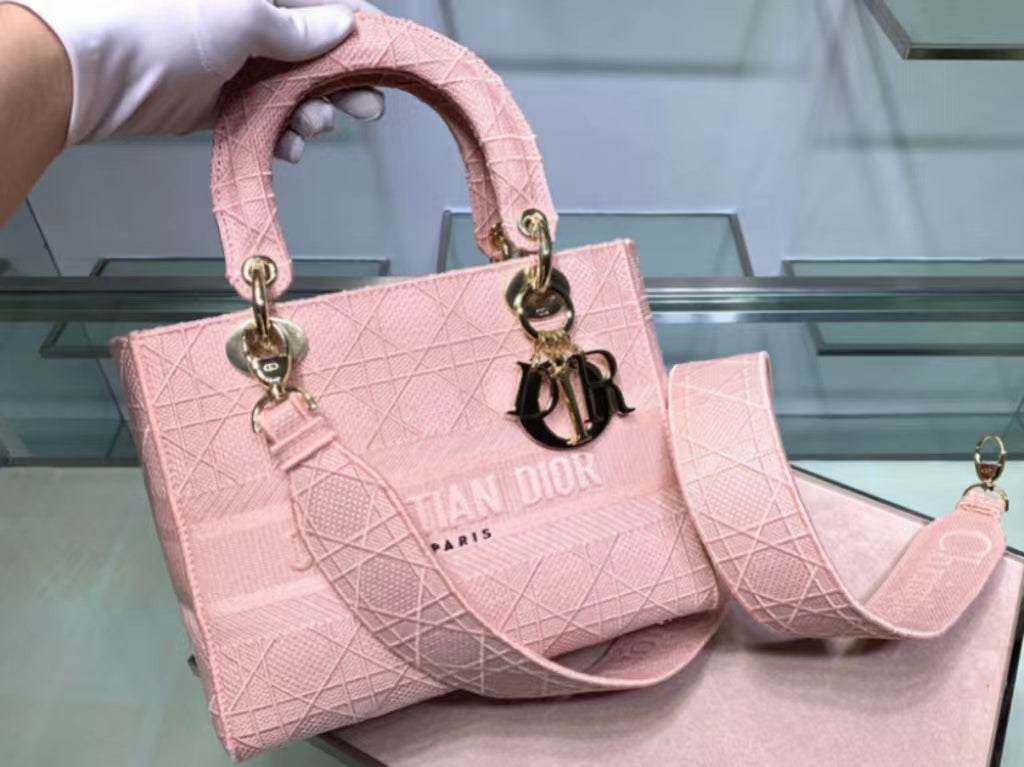 Dior Lady D-Lite Medium Bag In Pink Cannage Embroidered Canvas