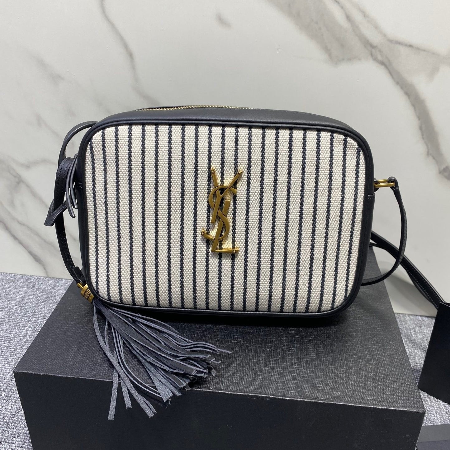 Saint Laurent Lou Bag In Beige With Knitted Striped