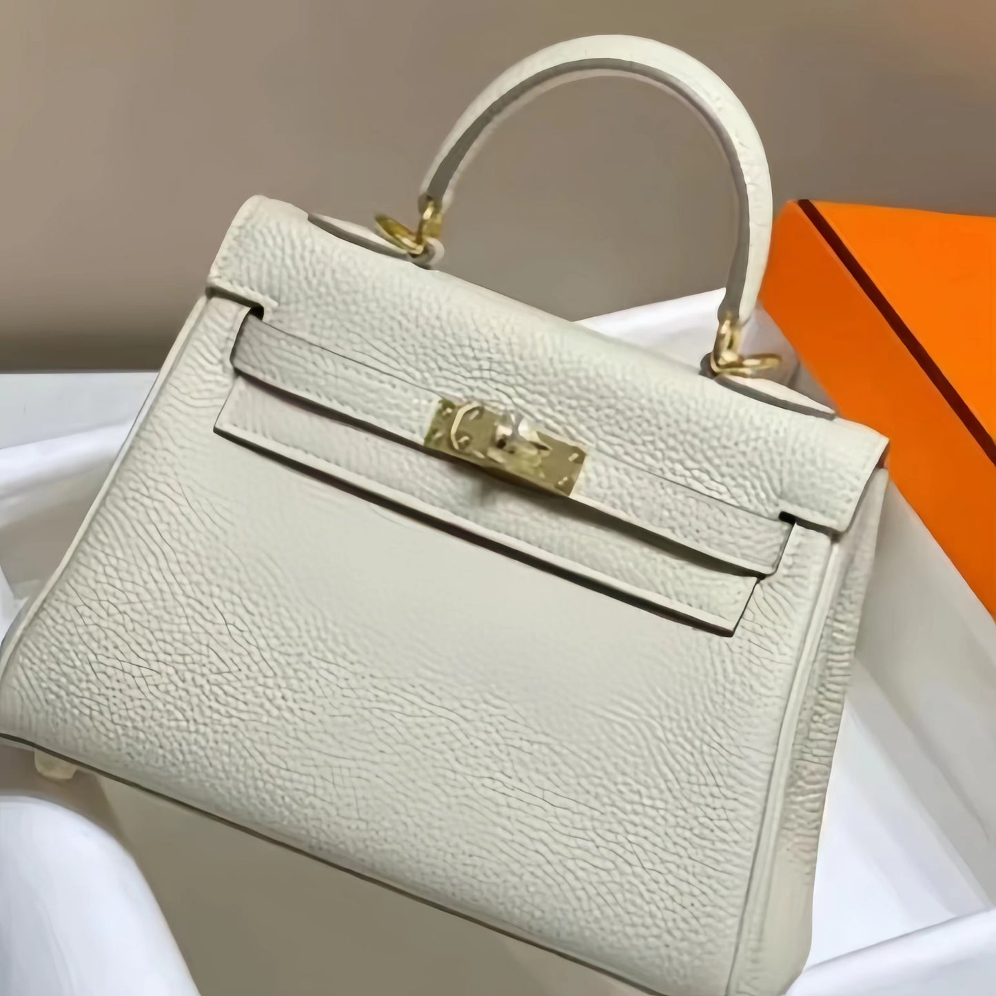 Hermes Kelly 20cm Bag In Wool White Togo Leather