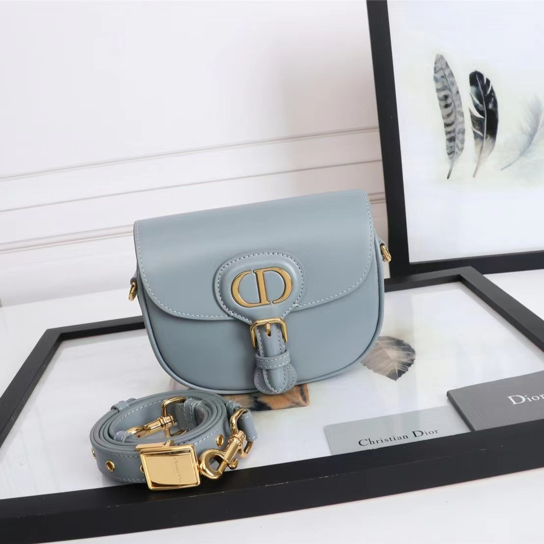 Dior Bobby Medium Bag In Haze Blue Box Calfskin