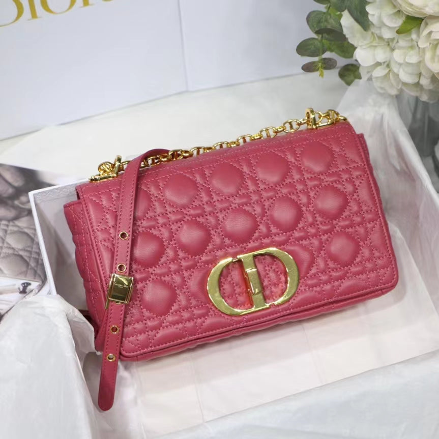 Dior Caro Medium Bag In Pink Cannage Calfskin