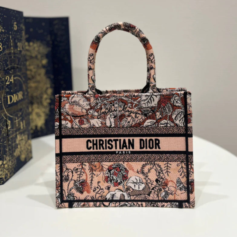 Dior Orange Magic Garden Embroidery Series Small Tote Bag