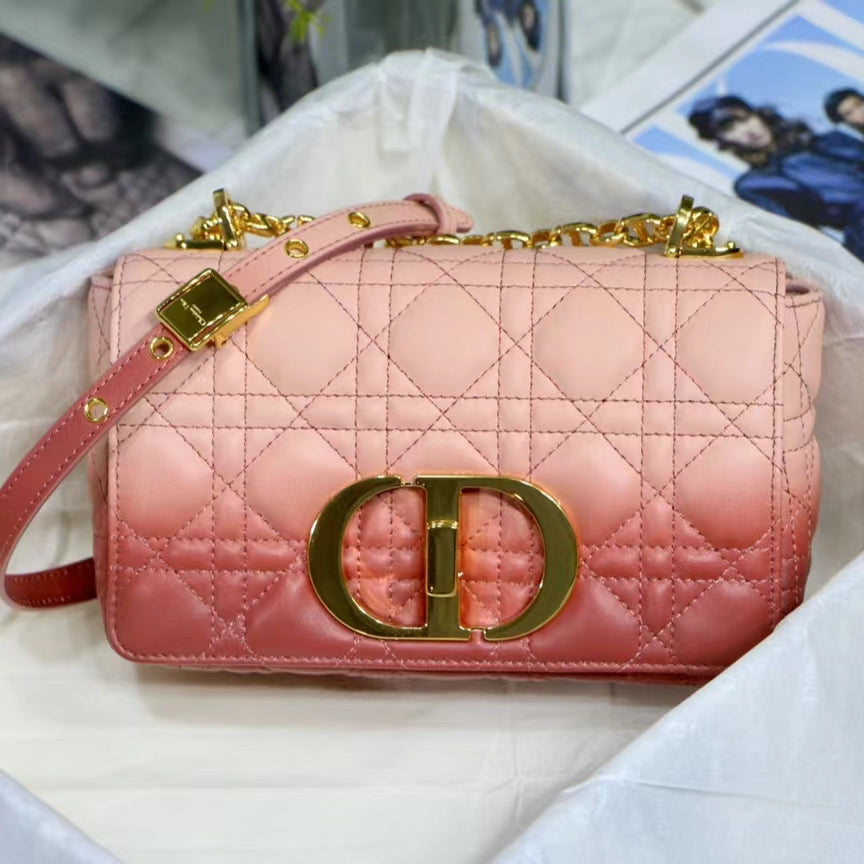 Dior Caro Small Bag In Pink Gradient Cannage Calfskin