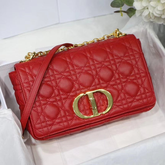 Dior Caro Medium Bag In Red Cannage Calfskin