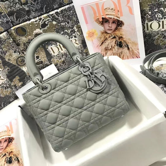 Dior Lady Medium Bag In Gray Cannage Calfskin