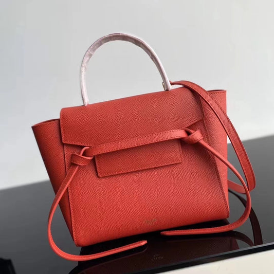 Celine Belt Nano Bag In Red Grained Calfskin