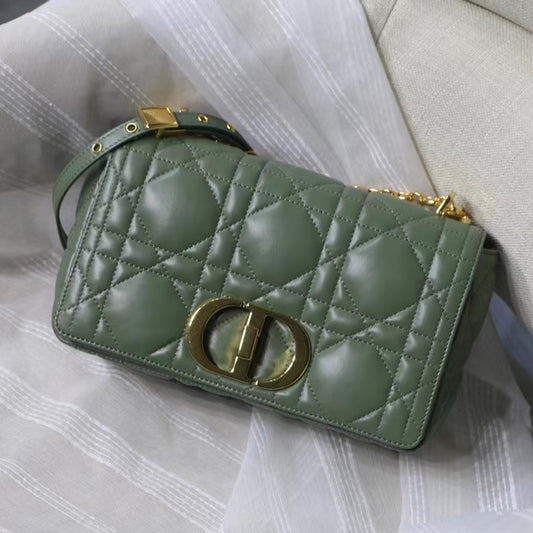 Dior Caro Small Bag In Green Cannage Calfskin