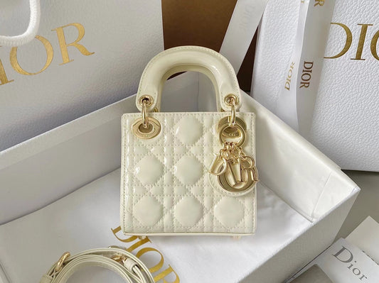 Dior Lady Dior Mini Chain Bag With Chain In White Calfskin