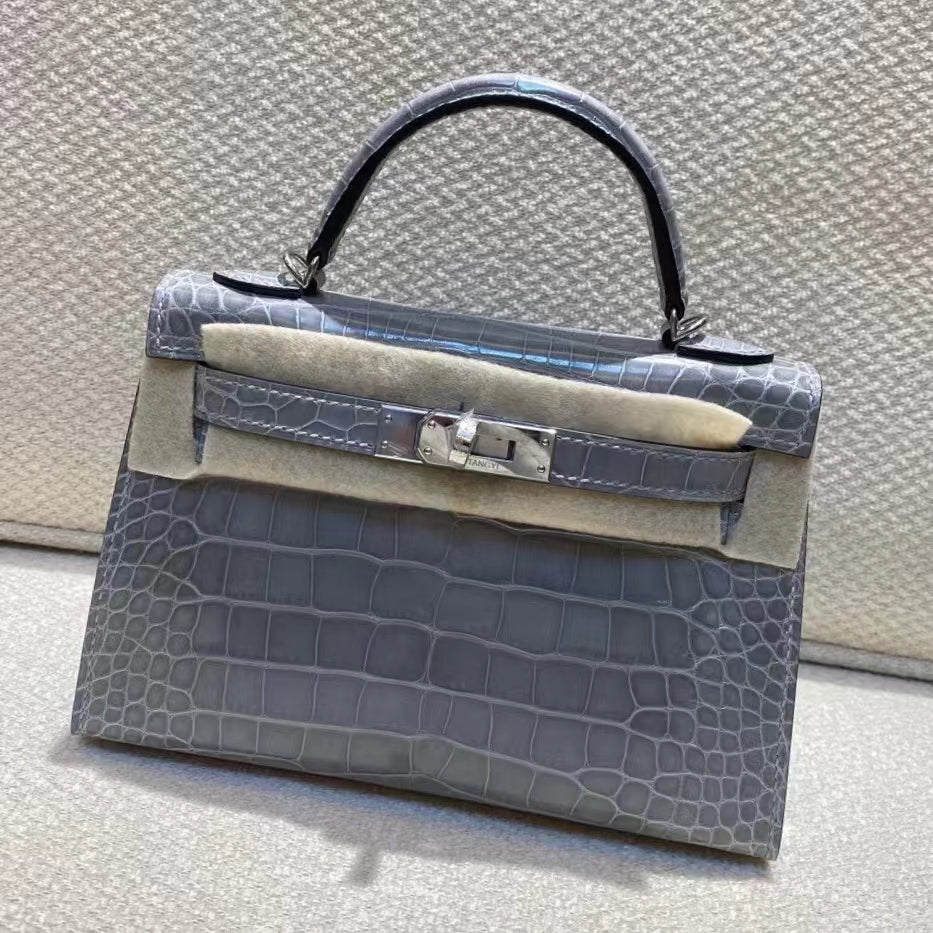 Hermes Gray Crocodile Mini Kelly II 20 cm