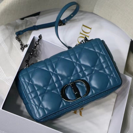 Dior Caro Small Bag In Dark Blue Cannage Calfskin