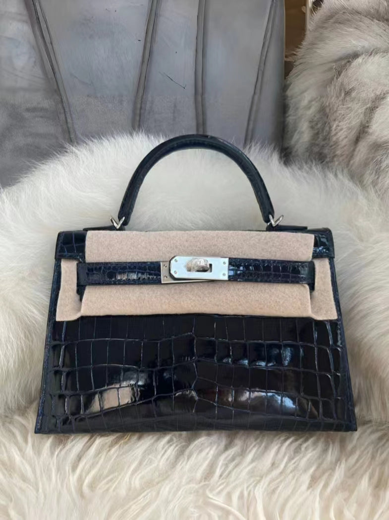 Hermes Black Crocodile Mini Kelly II 20 cm