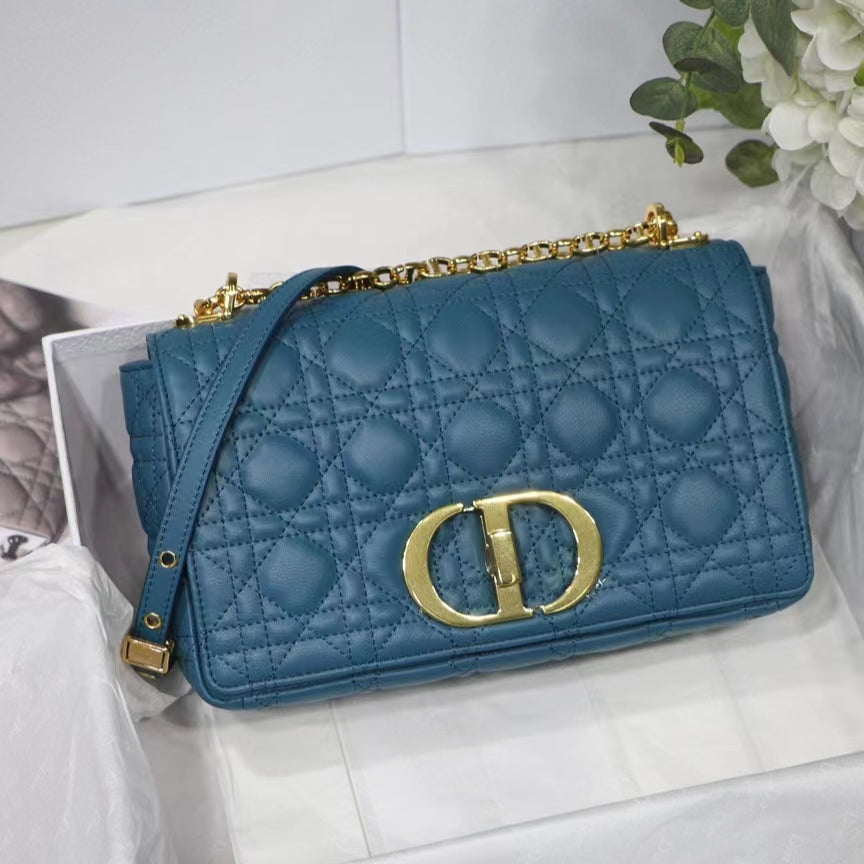 Dior Caro Medium Bag In Navy Blue Cannage Calfskin