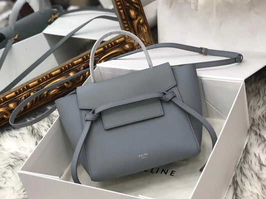 Celine Belt Nano Bag In Tinware Gray Grained Calfskin