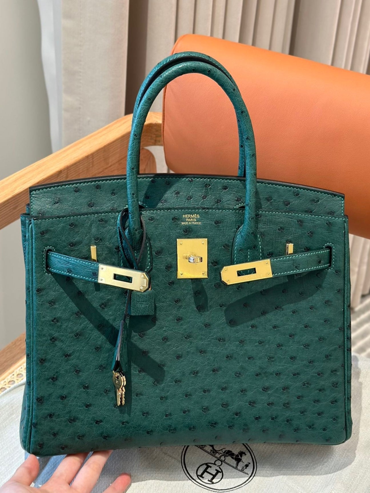 Hermes Birkin 30 Ostrich Leather Green With Gold Hardware (GHW)