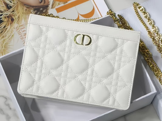 Dior Small Caro Daily Pouch In White With Calfskin