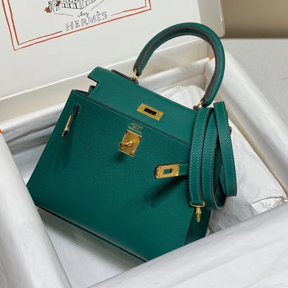 Hermes Kelly 20cm Bag In Emerald Epsom Leather