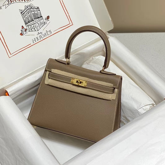 Hermes Kelly 20cm Bag In Etoupe Epsom Leather