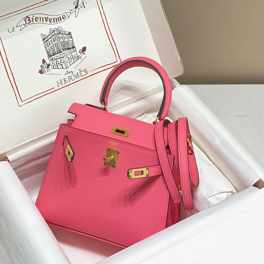 Hermes Kelly 20cm Bag In Rose Azalee Epsom Leather