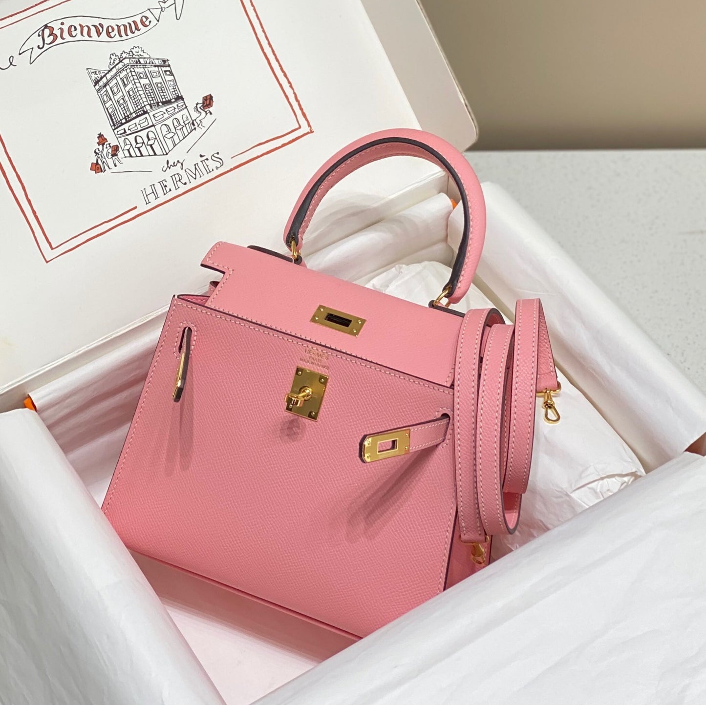 Hermes Kelly 20cm Bag In Rose Confetti Epsom Leather