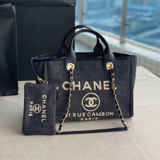 CHANEL Beach Canvas Tote Bag In Denim Blue