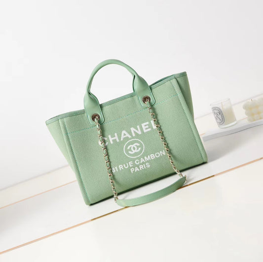 CHANEL Beach Canvas Tote Bag In Green