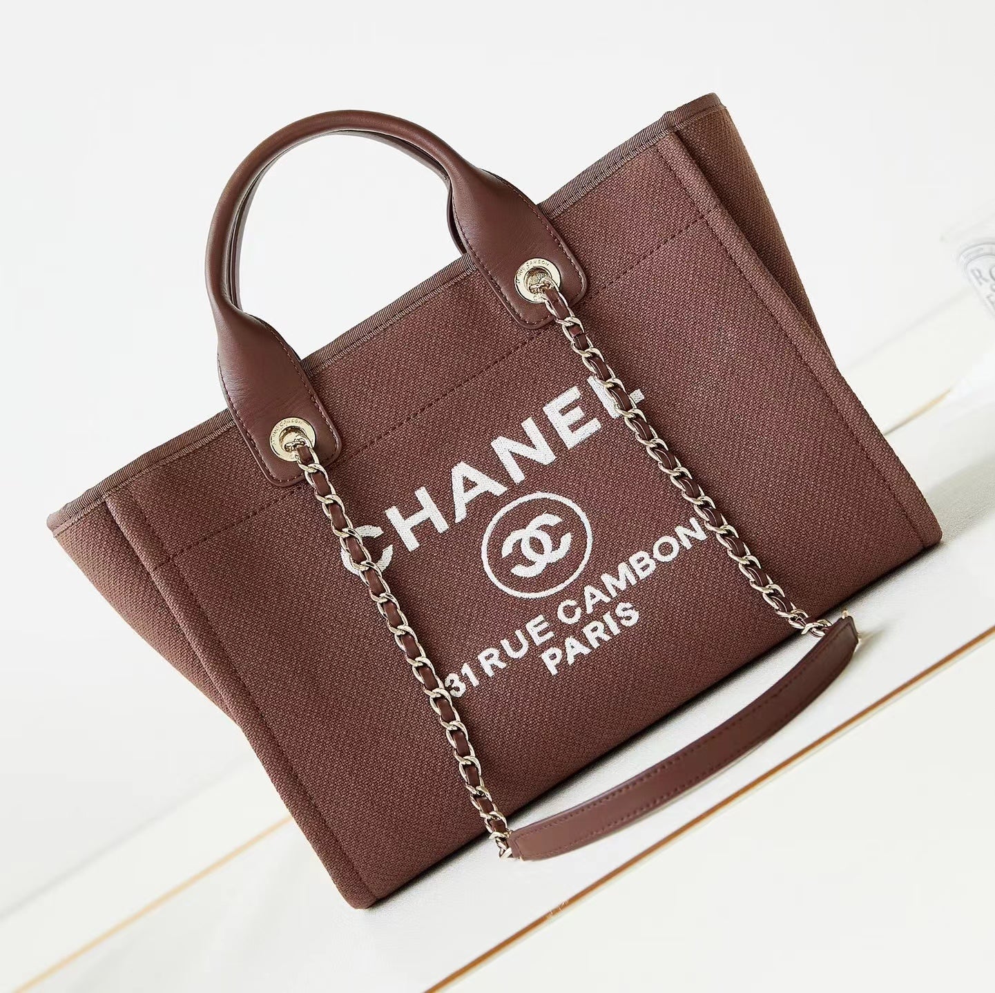 CHANEL Beach Canvas Tote Bag In Burgundy