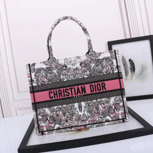 Dior Pink Ruy Print Embroidery Series Medium Tote Bag