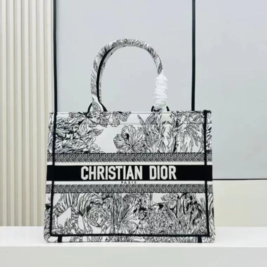 Dior White Tiger Jungle Embroidered Medium Tote Bag