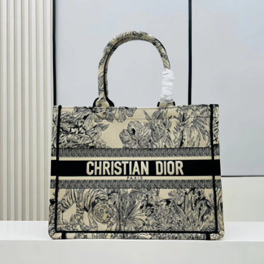 Dior Beige Tiger Jungle Embroidered Medium Tote Bag