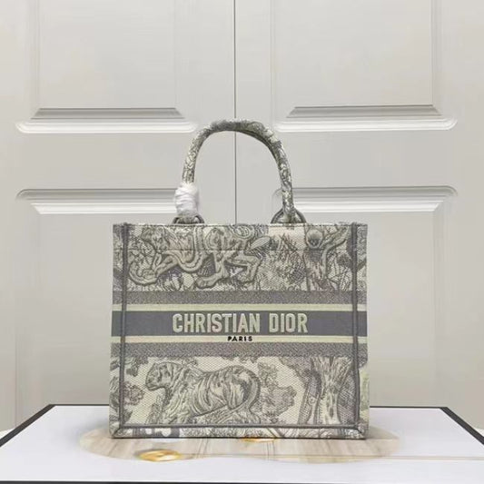 Dior Gray Zoo Embroidered Series Small Tote Bag