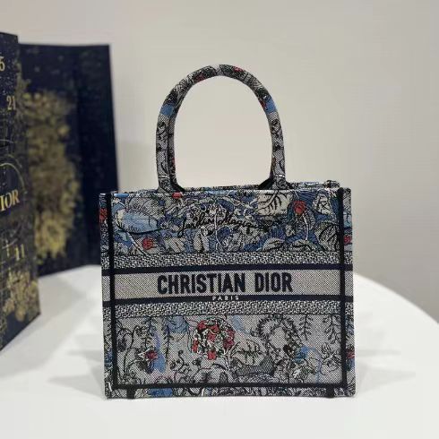 Dior Blue Magic Garden Embroidery Series Small Tote Bag