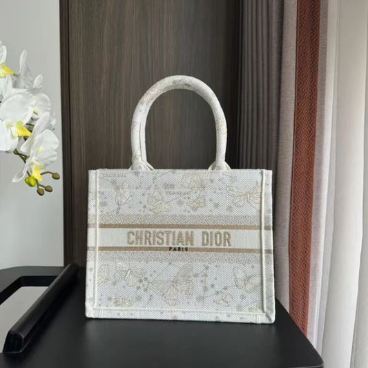 Dior Small White Gold Christmas Tote Bag