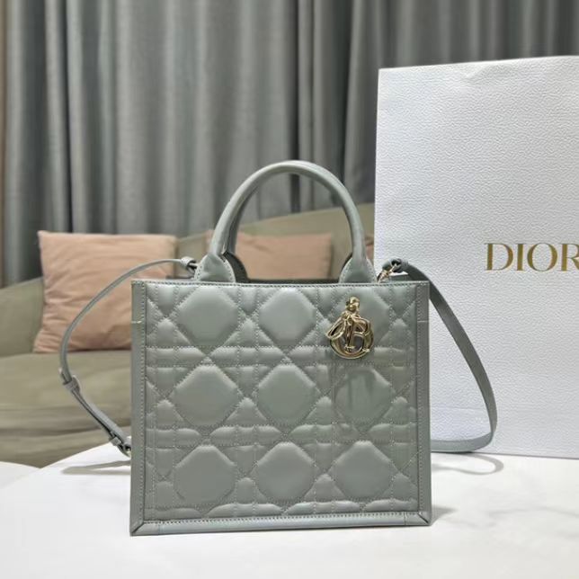 Dior Leather Series Medium Tote Bag In Silver