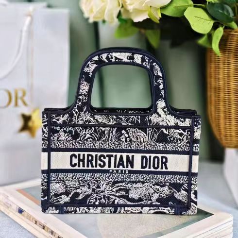 Dior Black Animal Jungle Embroidered Mini Book Tote Bag