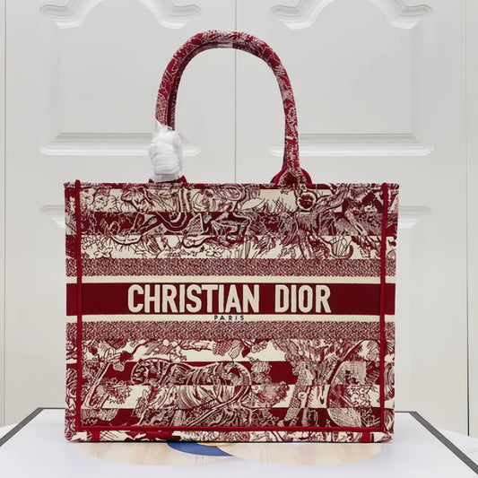 Dior Red Tiger Jungle Embroidered Medium Tote Bag