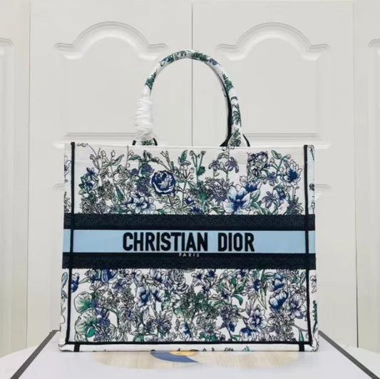 DIOR  Large Blue Enchantress Flower Book Tote Bag In Blue