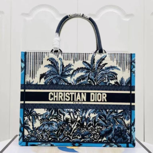 Dior Large Palm Tree Series Book Tote Bag In Blue