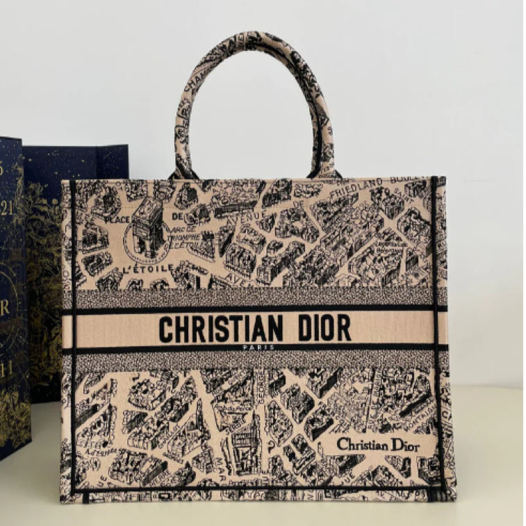 Dior Large Paris map pattern tote bag In Beige