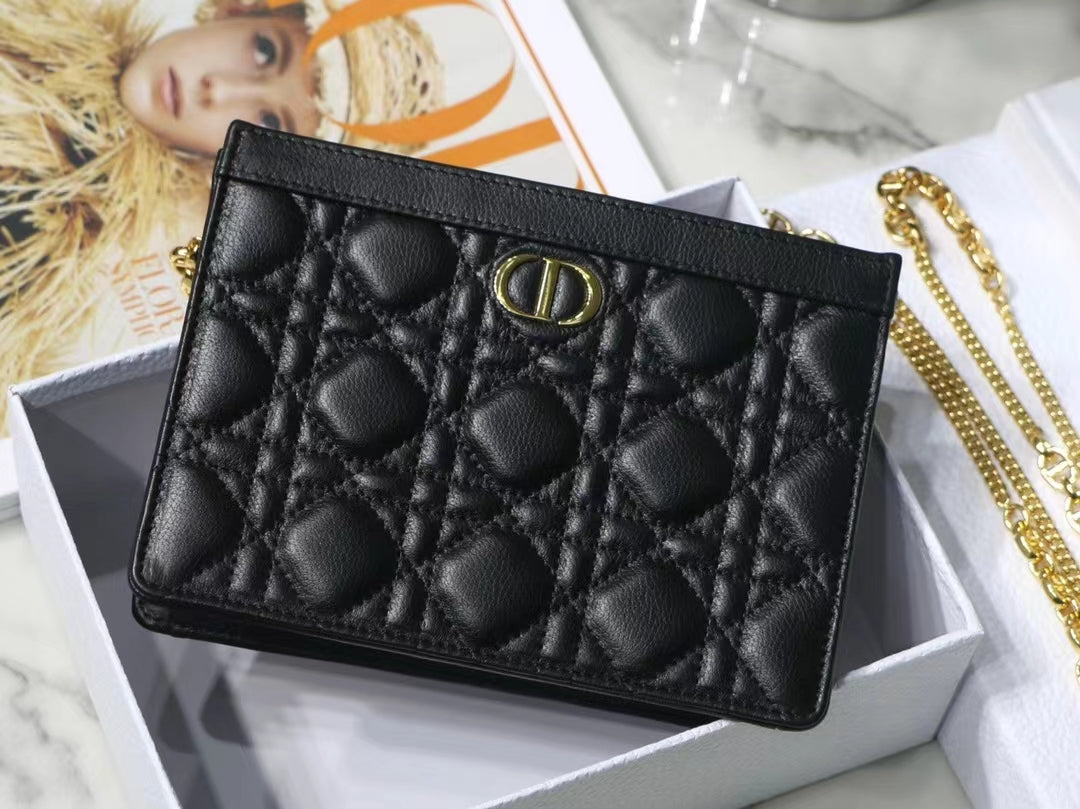 Dior Small Caro Daily Pouch In Black With Calfskin