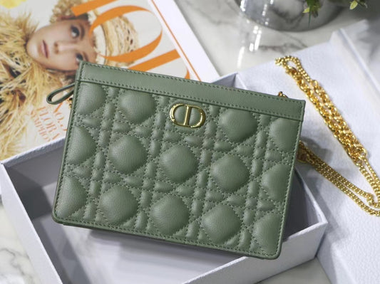 Dior Small Caro Daily Pouch In Green With Calfskin