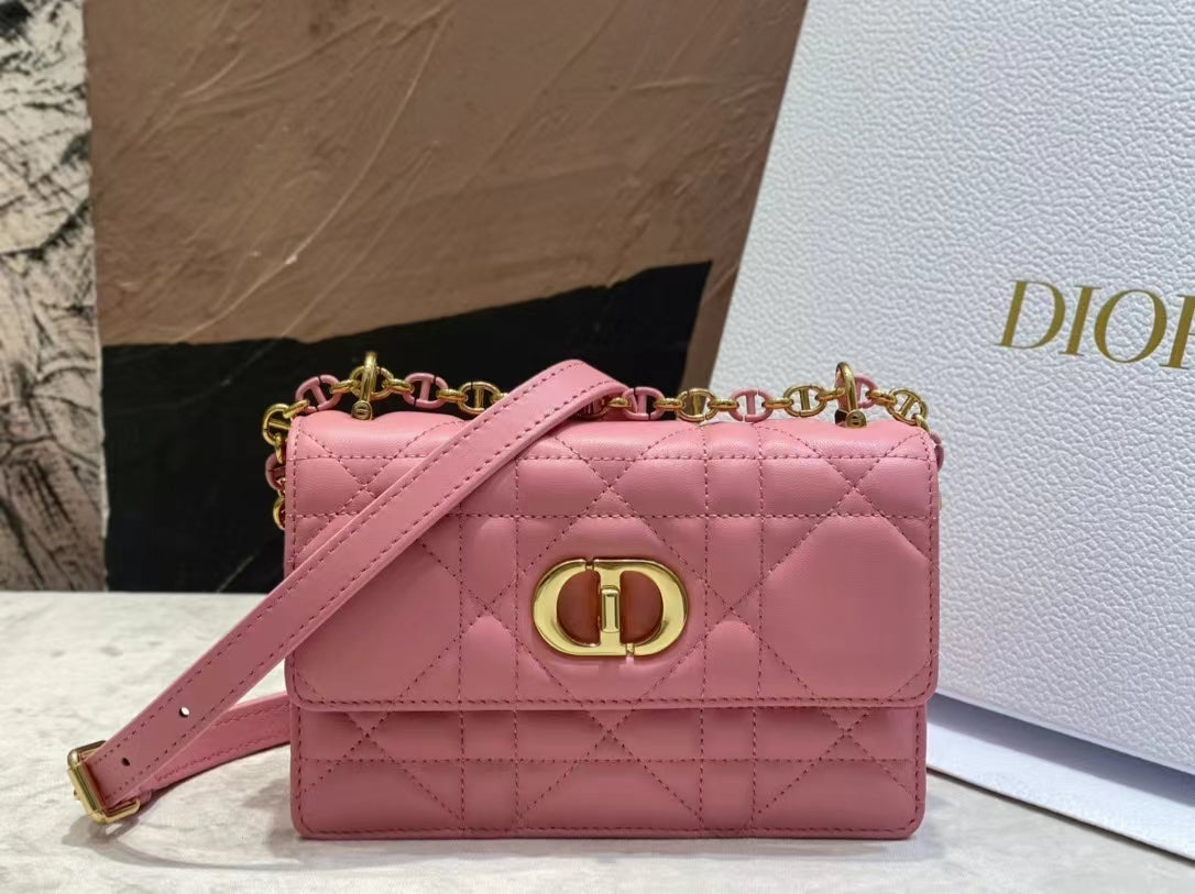 Dior Caro Mini Bag In Pink Cannage Calfskin