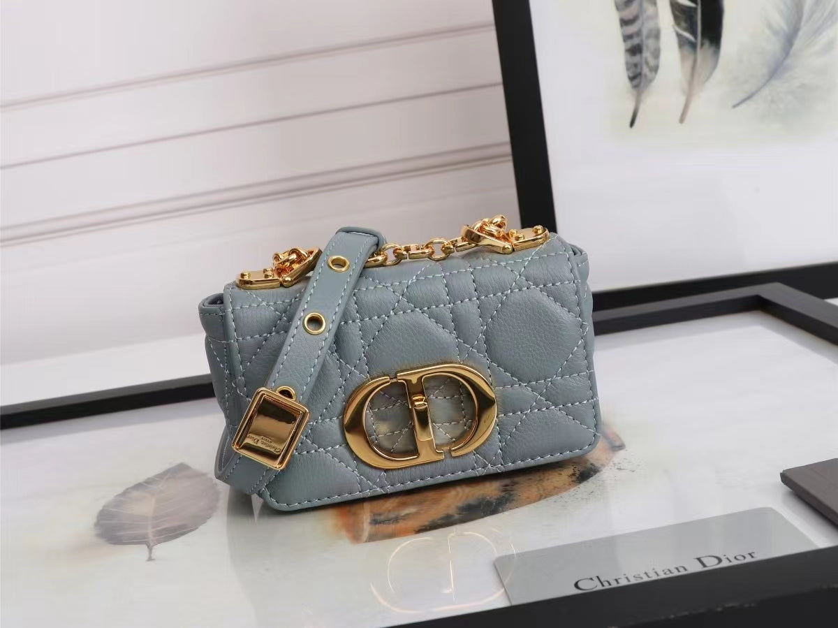 Dior Caro Super Mini Bag In Haze Blue Cannage Calfskin