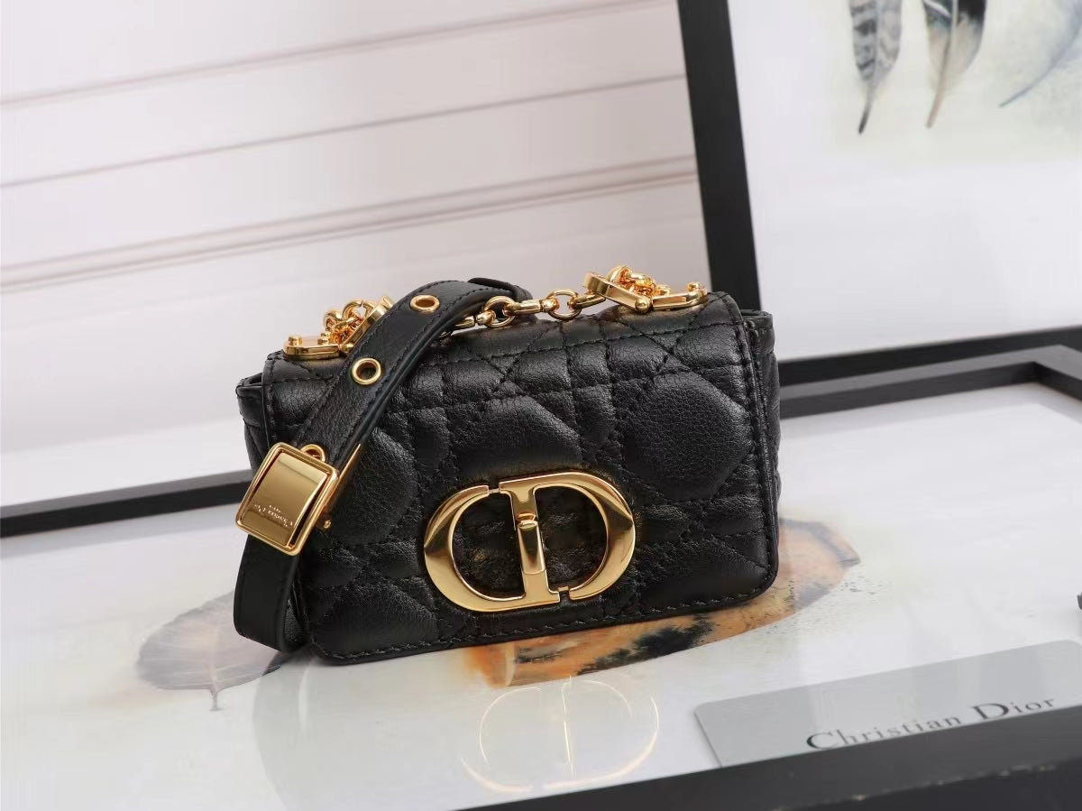 Dior Caro Super Mini Bag In Black Cannage Calfskin