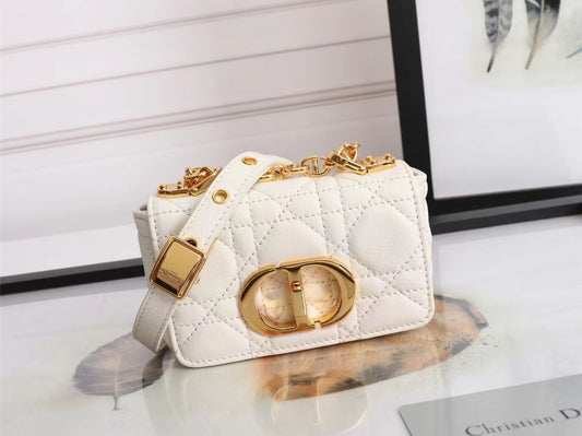 Dior Caro Super Mini Bag In White Cannage Calfskin