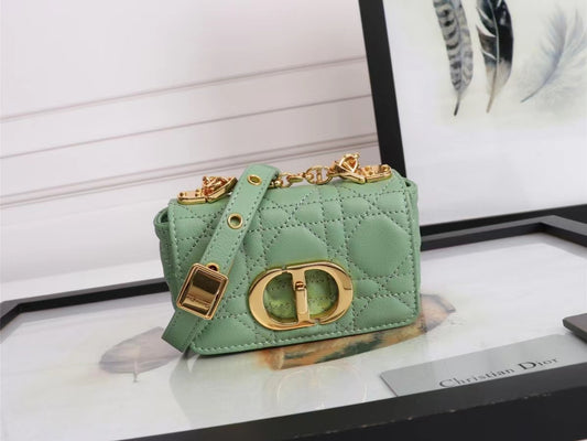 Dior Caro Super Mini Bag In Green Cannage Calfskin