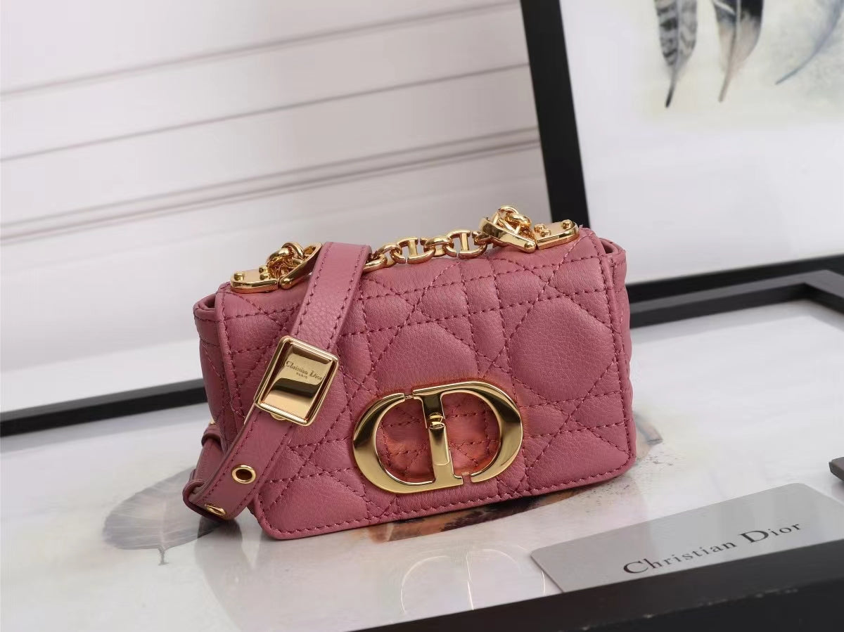 Dior Caro Super Mini Bag In Pink Cannage Calfskin