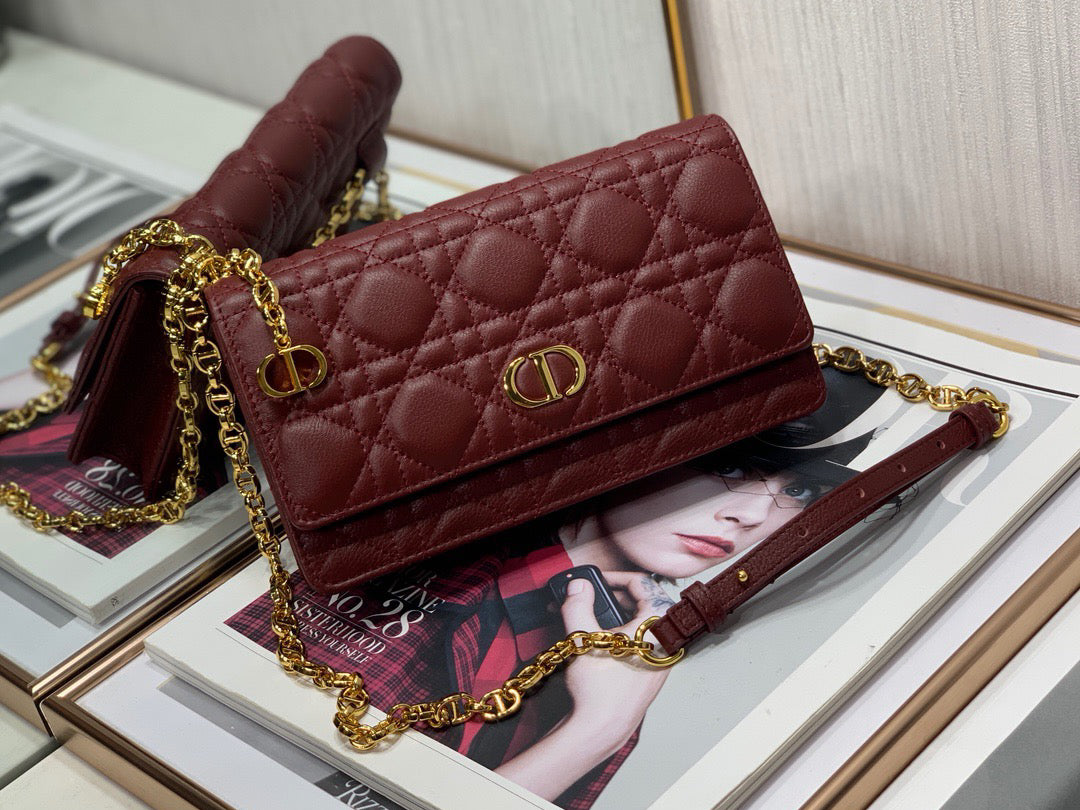 Dior Caro WOC in Burgundy Supple Cannage Calfskin