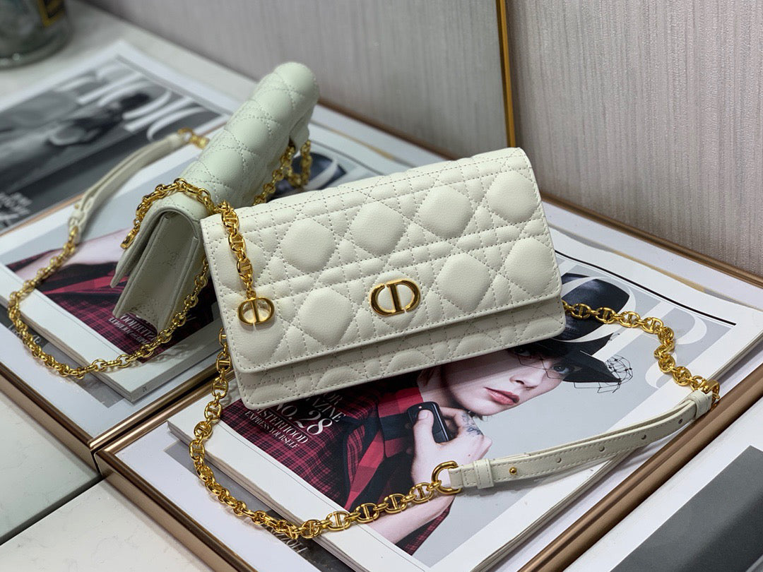 Dior Caro WOC in White Supple Cannage Calfskin