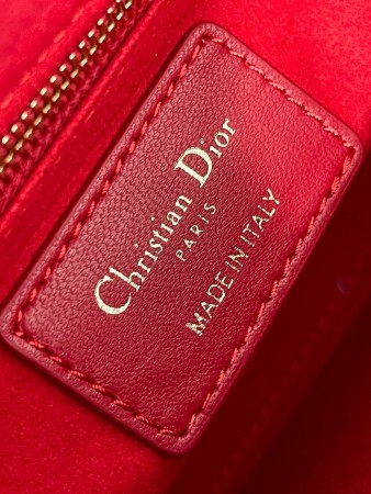 Dior Small Lady  Bag In Red Cannage Lambskin